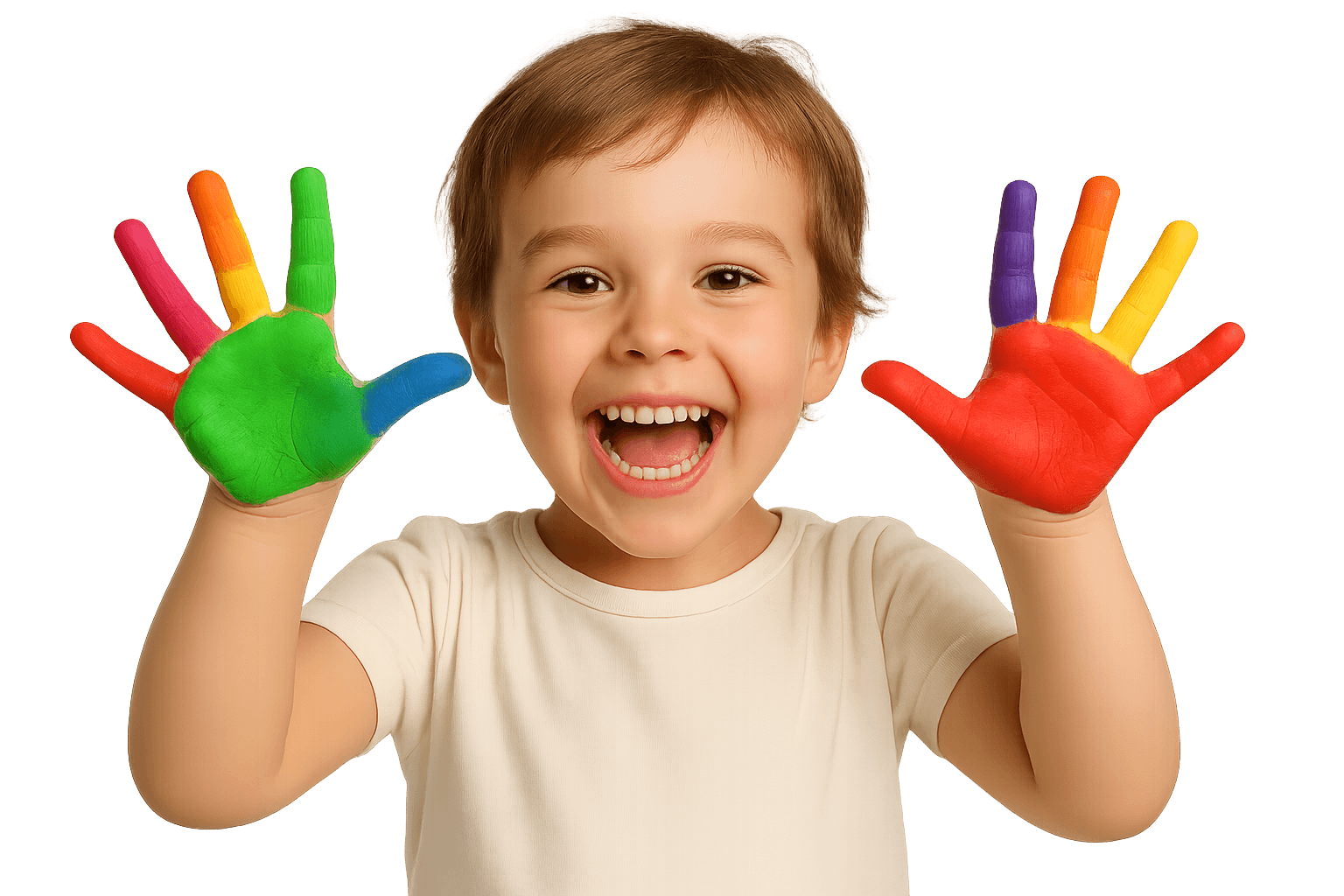 Child with colorful painted hands
